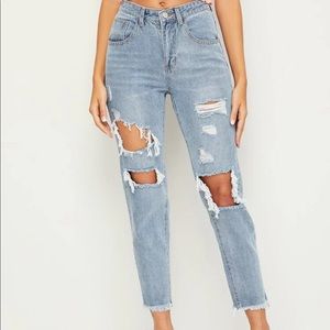 Shein distressed high rise raw hem mom jeans
